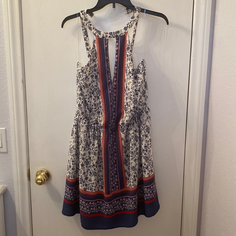 Blue flower dress with high neck